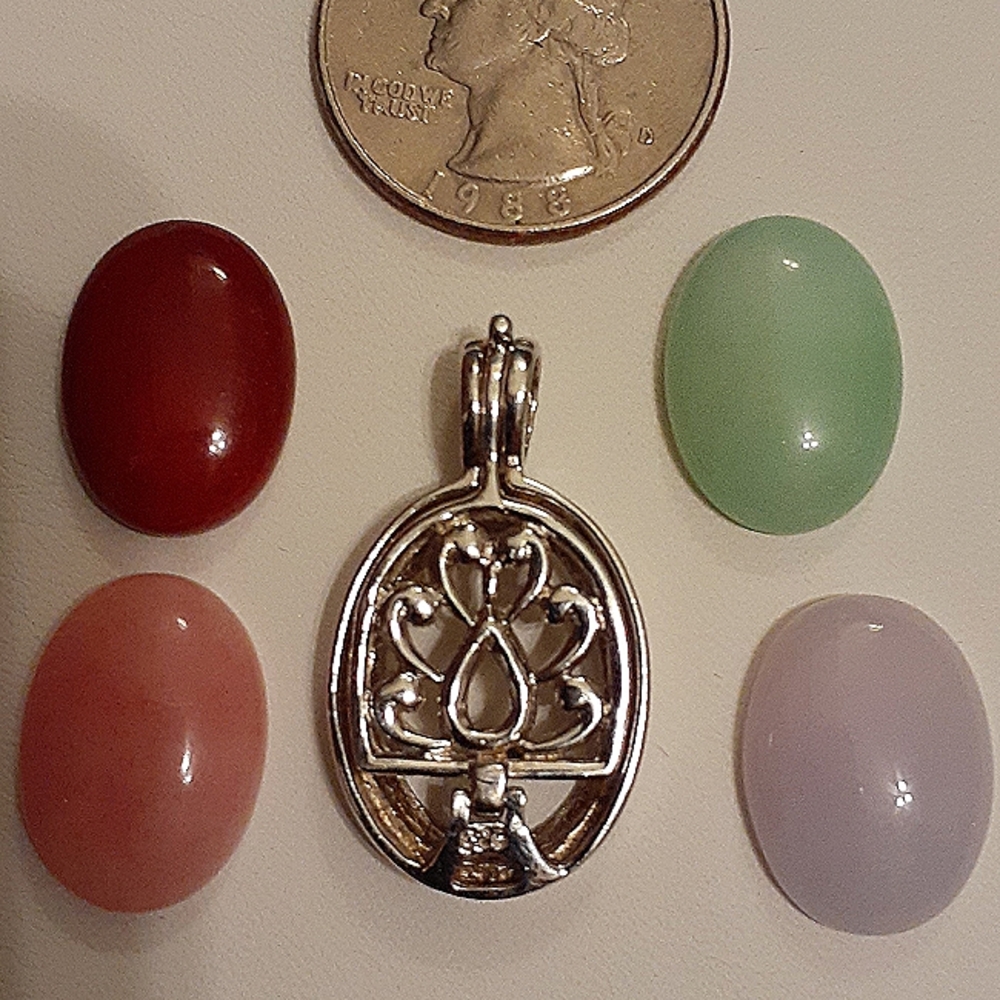 Sterling cage pendant w 4 oval colors